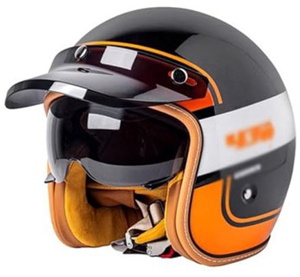 Vintage Motorrad 3/4 Helm Mit Schwarzer Krempe, Retro Motorradhelm Herren Damen, Motorrad Halbhelme, Halboffener Helm DOT/ECE-Zulassung, Offener Helme Für Chopper Scooter ( Color : B , Size : L=(59-60