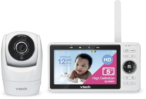 Vtech Smart Baby Monitor - 5 Inch LCD Display, 1080p Camera, 120° Wide-Angle View, Night Vision, Remote Pan-Tilt Zoom, 2-Way Talk, Works with iOS & Android, WiFi - VM901-1W