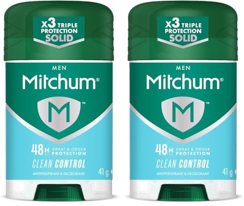 Mitchum Men Triple Odor Defense Deodorant Stick & Antiperspirant (41g) Clean Control Dermatologist Tested (Pack of 2)