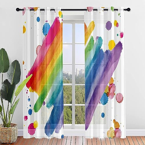 ENEN 2er Set Scheibengardinen, Modern Halbtransparent Bistrogardine, Regenbogen Schlaufengardinen Gardinen Küche, Türgardine für Kleine Fenster Küche Wohnzimmer Landhaus (80x115cm,I)