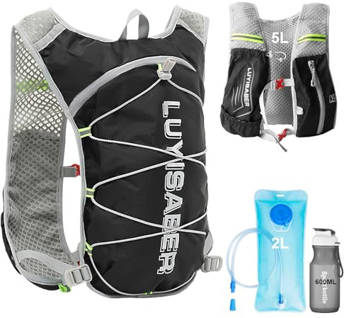 Aedcbaide Laufweste Damen Laufrucksack Herren, Laufweste mit Trinkflasche und Trinkblase, Ultraleicht Running Vest Trinkrucksack für Laufen, Jogging, Trailrunning, Radfahren(Schwarz)