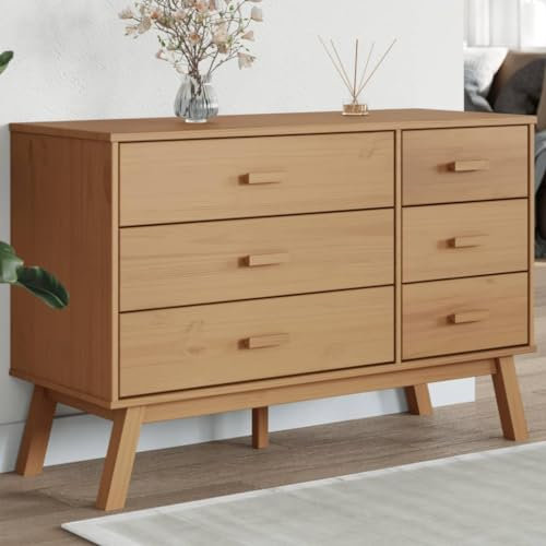 Gecheer Schubladenschrank Schubladenkommode Kommode Aufbewahrungsschrank Beistellschrank Sideboard Schrank Olden Braun Massivholz Kiefer