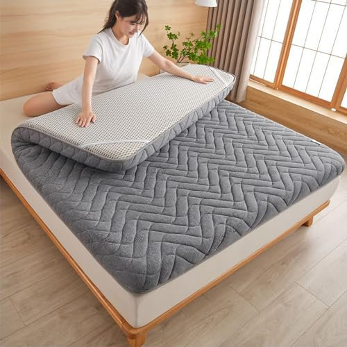 guoiooi Bodenmatratze, japanische Roll-up-Futon-Matratze, 2 Zoll, 4 Zoll, verdickt, weich und bequem, atmungsaktiv, druckfest, Latex-Hartbaumwollmatratze(Dark Gray,71x79x4in)