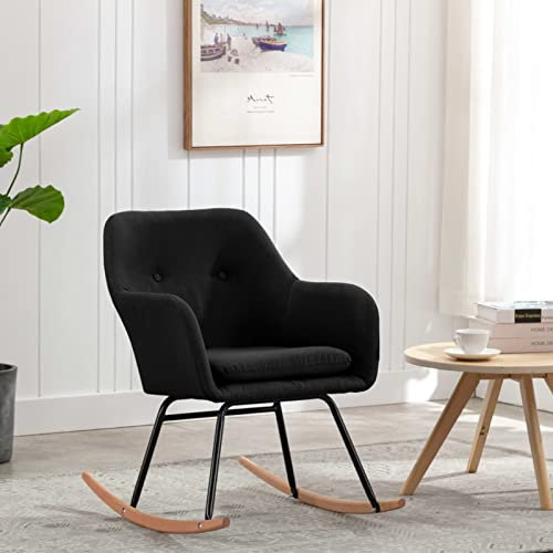 LAPOOH Schaukelstuhl, Sessel Wohnzimmer, Schaukelsessel, Schwingsessel, Stillsessel, Ohrensessel, Tv Sessel, Rocking Chair, Relaxsessel, Schwarz Stoff