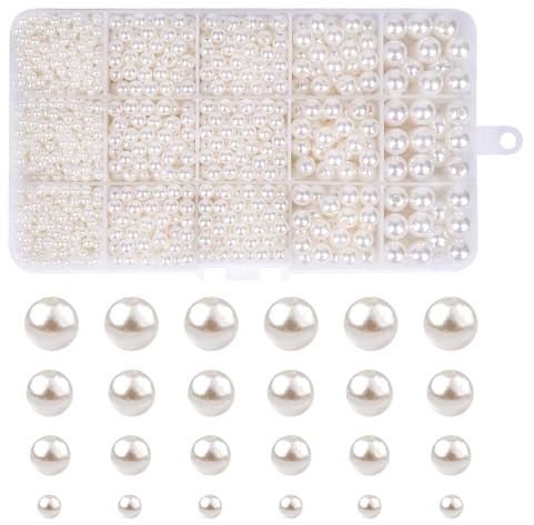 1 680 stycken vita pärlor, beige konstpärlor, pärlor för armband, 4/6/8/10 mm, elfenbensfärgade pärlor för pyssel, runda pärlor för smyckepyssel, gör-det-själv-smyckestillverkning