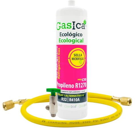 Ralertreik Gaz réfrigérant gazique C10 compatible avec R32 R410A valve incluse (bouteille + tuyau)