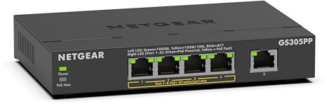 NETGEAR Switch Ethernet Unmanaged (GS305PP) Switch Gigabit a 5 porte con 4 x PoE+ @ 83W, montaggio a parete o desktop