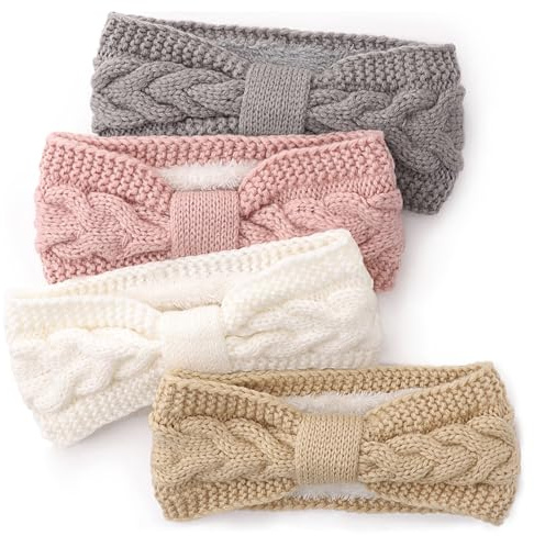 DRESHOW Women Warm Knitted Headband Winter Ear Warmer Crochet Head Wraps Thick Fleece Lining Hair Bands