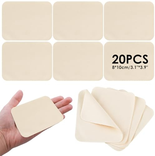Thinp 20 Pcs Pre Cut Chamois Cloth,Chamois Pottery Tools Artist Chamois Leather Soft Chamois for Pot Rim Smoothing Pottery Drawing Trimming Mud Tool Kit,3.15 X 3.94 Inch