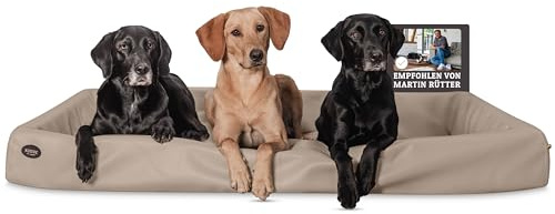 SABRO KUDDE Orthopädisches Hundebett – Martin Rütter – Hochwertiges Kunstleder – Waschbar & Wasserabweisend – Ergonomisch – Premium Haustierzubehör für Grosse Hunde in Beige