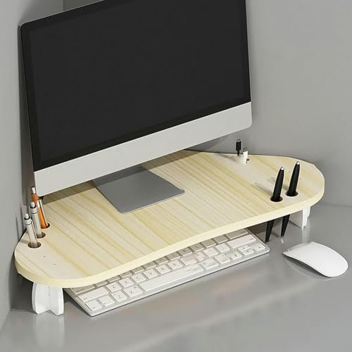 WOTZOV Eck-Monitorständer mit Stifthalter, ergonomischer dreieckiger Computer-Bildschirmständer, platzsparendes Büro-Desktop-Organizer-Regal für Laptop/Drucker,Ahorn