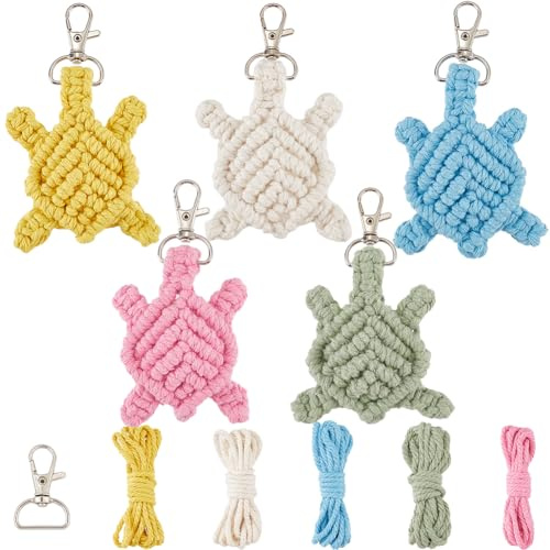 SUNNYCLUE 5 Set Makramee Schlüsselanhänger Set Meeresschildkröte Schlüsselanhänger Bastelset Anleitung Enthalten Ozean Schlüsselanhänger Set Mit Quaste Makramee Sets Für Anfänger Und Erwachsene Handta