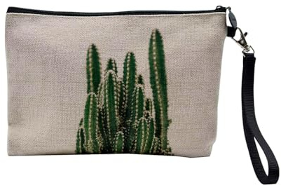 Linen Pouch – Macro Photograph Collection Close Up Plants Water Drops Nature – Linen Look Canvas Make-Up Bag – Toiletry Bag – Coin Purse, Cactus, 23.5 x 15 cm, Makeup Bag