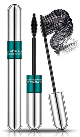 Waterproof Double-end 4D Curling Mascara - 2-in-1 Volumizing & Lengthening, No Clumping, Long-Lasting Smudge Proof Black Makeup with Liquid Lash Extensions
