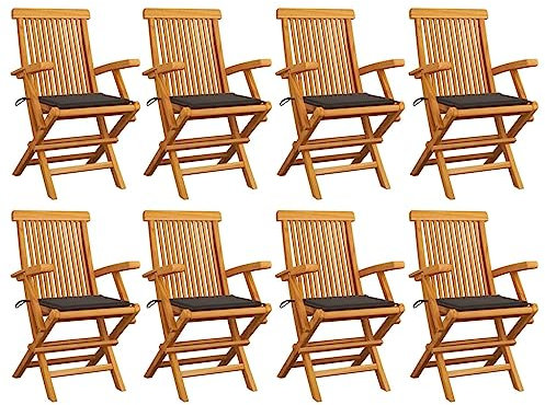 Xichuzi Gartenstühle mit Taupe Kissen, Gartenmöbel, Balkonstühle, Balkonmöbel, Bistrostuhl, Garten Stühle, Armlehnenstuhl, 8 STK. Massivholz Teak