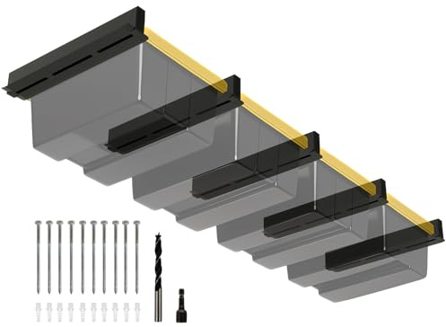 Eastrexon Überkopf-Garagenregal mit 4 Behältern, robuste Deckenregale mit 180 kg Tragkraft für Abfalleimer, pulverbeschichtete Tragetasche für Garagen, Schuppen, Lagerräume, (5 Stück, für 4 Behälter) | Robuste Metall-Deckenhalterung zum Aufhängen, verstellbares Aufbewahrungsschienensystem für Arbeitsplatz-Organisation