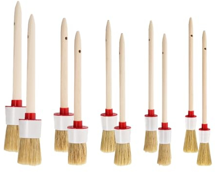 Anlising 10PCS Pinceaux en Cire pour Craie Set, Pinceaux de Peinture à la Craie, 20/25/30/35/40MM, Bois Pinceau Poils, Pinceaux Ronds à la Craie,Pinceau à la Craie et à la Cire,pour Meubles,Automotive