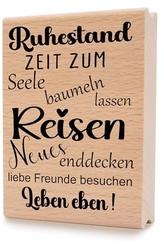 NEWSTAMPS Stempel Ruhestand Motivstempel aus Holz & Gummi zum Karten und Geschenke basteln, Holzstempel für Rentnerinnen, Spruchstempel, Textstempel, Schrift, Scrapbook, Textilstempel, Deko