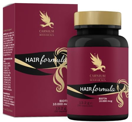 Carnium Botanicals Hair Formula – 30 Vegane Kapseln | Haar Vitamine, Mit Biotin, Zink und Selen, Für normales Haarwachstum, Für starke Nägel, Ohne Zucker und Gluten
