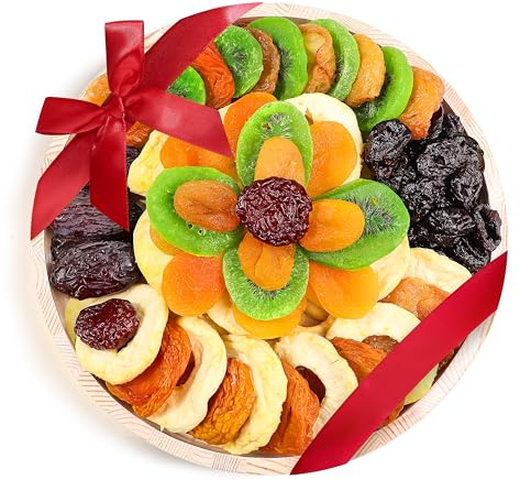 Dried Fruit Gift Basket – Gourmet Dry Fruit Tray in Wooden Platter – Healthy Snack Food Gift Basket for Women and Men – Perfect for Birthday, Holiday, Corporate, Thank You Present