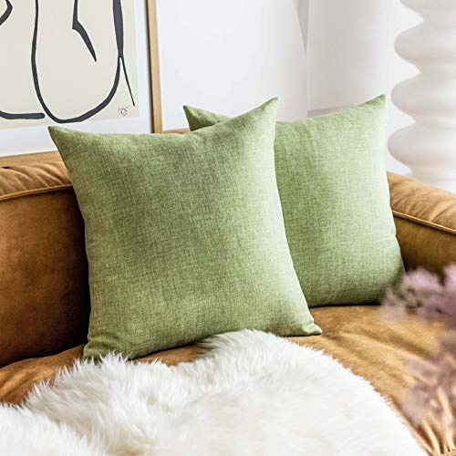 Demetex Green Cushion Covers 45cm x 45cm Summer Cushion Covers Pack of 2 Natural Linen Cushion Cases for Couch Bench Chair Home Office, 45 x 45 cm, Set of 2, Sage Green