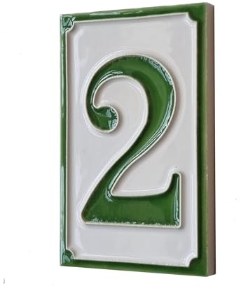 Piastrelle per numeri civici in ceramica italiana dipinte a mano, verdi, semplici, 11 x 7 cm (tessera numero 2)