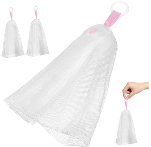 SKISUNO Bolsas de Jabón de Malla 3 Unidades Tamaño Pequeño Cordón para Limpieza Facial y Corporal, Ahorro de Jabón, Accesorios de Baño y Ducha, Diseño Compacto y Resistente de Pe
