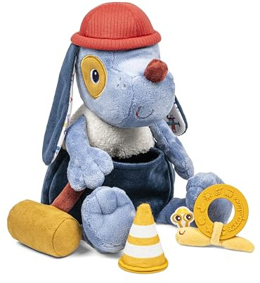 Lilliputiens – Aktivitätsplüschtier Jules der Hund – Babyspielzeug mit Geräuschen, Texturen und Accessoires – Fördert Motorik und Fantasie – Ab 9 Monaten – Blau – 26 cm – 83608