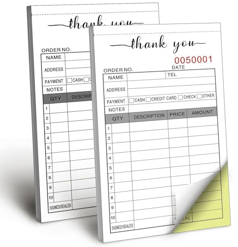 6 Pack Thank You Receipt Book, 3.4x5.5 Handheld 2-Part Carbonless Sales Invoice Book, Invoice Pad with Cardboard for Small Boutique Business, (50 Sets)