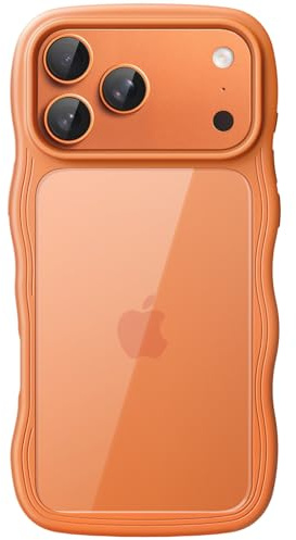 JETech Wavy Case for iPhone 17 Pro Max, Orange | Cute Wavy Design, Shockproof Protection, Hard Clear PC Back, Comfortable Grip