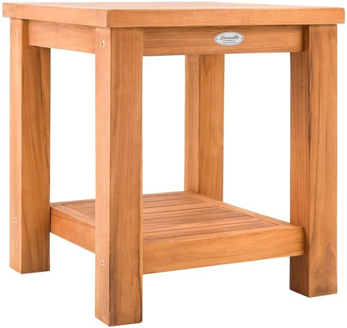 CLP Beistelltisch Outdoor Keaton Teakholz, Gartentisch wetterfest mit Zwei Ablagen, Teaktisch für Garten, Terrasse und Balkon Farbe Teak
