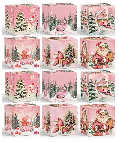 Qaixwuyi 12 Stück Geschenkboxen Weihnachten Keksschachtel Adventskalender zum Befüllen Weihnachten Kalender Christmas Adventskalender für Bäckerei Schokolade Pralinenschachtel Verpackung