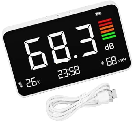 Fonometro, Misuratore di portata 30-130 dB SPL ricaricabile con display di temperatura e umidità