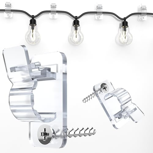 AFFAVON 60Pack Clear Outdoor String Light Clips Screw-in Hooks,Weatherproof Cable Hangers and Clips for Hanging Fairy Lights for Christmas, Festival,Patio, and Fence Decorations