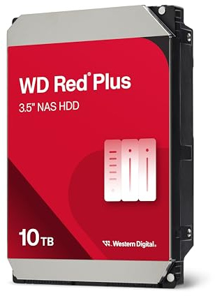 WD Red Plus 10TB NAS Hard Disk Interno 3,5 - 7200 RPM, SATA 6Gb/s, CMR, Cache da 512MB