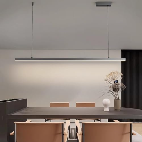 Yuelux Dimmbare LED Pendelleuchte Höhenverstellbar mit Lineardesign - Weiße Esstischlampe für Küche, Esszimmer & Schlafzimmer - Moderne Hängeleuchte (Schwarz, 120cm)