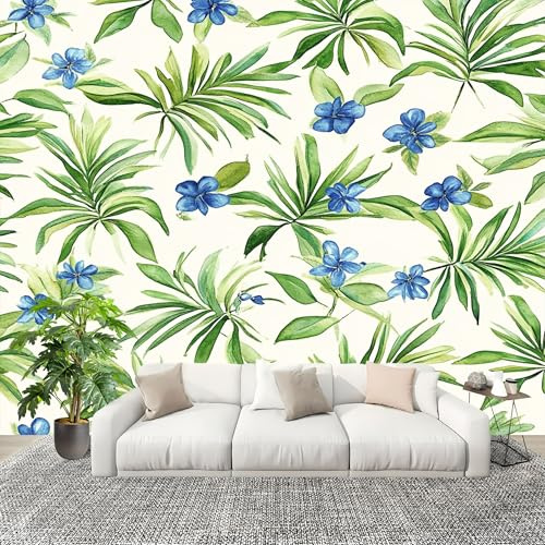 Papel Pintado Mural Foto 200x140 cm Hojas De Palma De Acuarela BotáNica Papel pintado tejido no Tejido Murales Moderna Diseno Fotográfico Verde Decoración de Pared Sala de Estar y Dormitorio