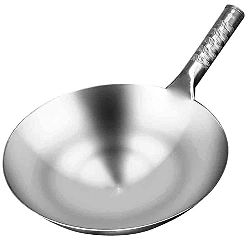 Wok de acero inoxidable - Sartén tradicional china de 32 cm para estufas de gas