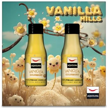 Aquolina Set Vanille Gourmand – Vanilla Hills – Duschbad 125 ml + Körpermilch 125 ml – Set mit feuchtigkeitsspendendem Duft, hergestellt in Italien