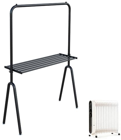 Tendedero de Ropa zon Radiador de Aceite, Altura Ajustable, Almacenamiento Multiárea Calentador de Aceite Tendedero Ropa(Black,120cm/47in)