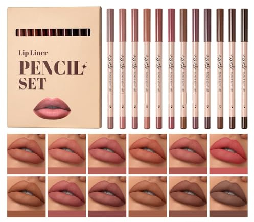 Ensemble de 12 crayons à lèvres matifiants, waterproof et longue tenue, teintes nude anti-bavures pour un contour des lèvres défini et un confort optimal (ensemble de 12 pièces A)