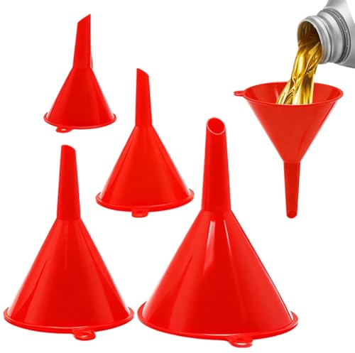 Imbuto 4 pezzi, 125 mm/100 mm/75 mm/55 mm Imbuto Rotondo Standard per filtrare liquidi e contenitori di riempimento in laboratorio da cucina rosso