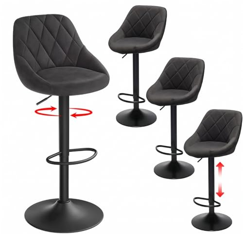 JMGJOY Barhocker 4er Set Barstühle Esszimmerstuhl 360°Drehstuhl Höhenverstellbare mit Rückenlehne und Fußstütze für Küche Hausbar Bar (Schwarz-4er Set)