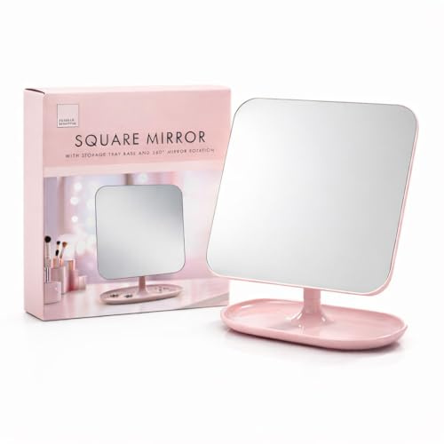 Makeup Mirror Premium Tabletop Swivel Crystal Clear Cosmetic Beauty Tray Square Mirror Glass Lightweight Ideal Dressing Table Re Fix Travel Use Minimalist Daily Routine Multipurpose Vanity Mirror(1pk)