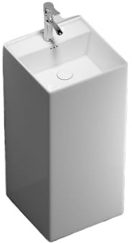 Lavabo sur pied Lavabo sur pied en porcelaine blanche moderne, ensemble lavabo monobloc avec robinet argenté et kit de vidange