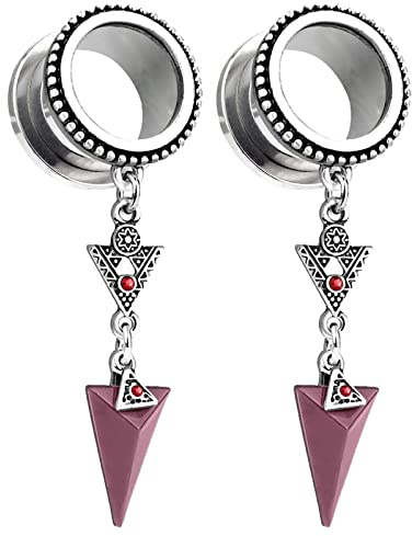 Hoisy 2er Set 10mm(00G) Tunnel Plug, Dreieck mit Zirkonia Plugs Expander, Edelstahl Flesh Tunnel Set Silber