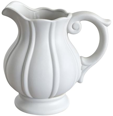 Petit vase vintage avec poignées en céramique blanc vieilli style bohème rustique pour décoration de la maison, salon, entrée, mariage, design de surface en particules, décoration de table, 18,5 cm