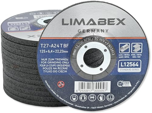 10x Schruppscheiben 125 mm für Metall, Stahl, Edelstahl – 125 x 6,4 x 22,23 mm Verstärkte INOX Metallschruppscheiben für Winkelschleifer – LIMABEX
