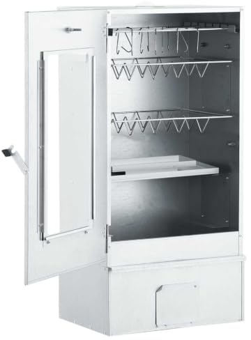 Galvanised Steel BBQ Oven Smoker with Table, Outdoor Smoker with Thermometer and Glass Window, Adjustable Height for Stable Grilling, 2 Open Shelves for BBQ Supplies