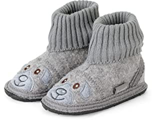 Sterntaler Hausschuhe Bär - Unisex Hausschuhe aus Wollfilz - bequemer Baby und Kinder Hüttenschuh mit rutschfester Sohle - Kindergarten Pantoffeln mit elastischem Strickbund, mittelgrau, Größe 28